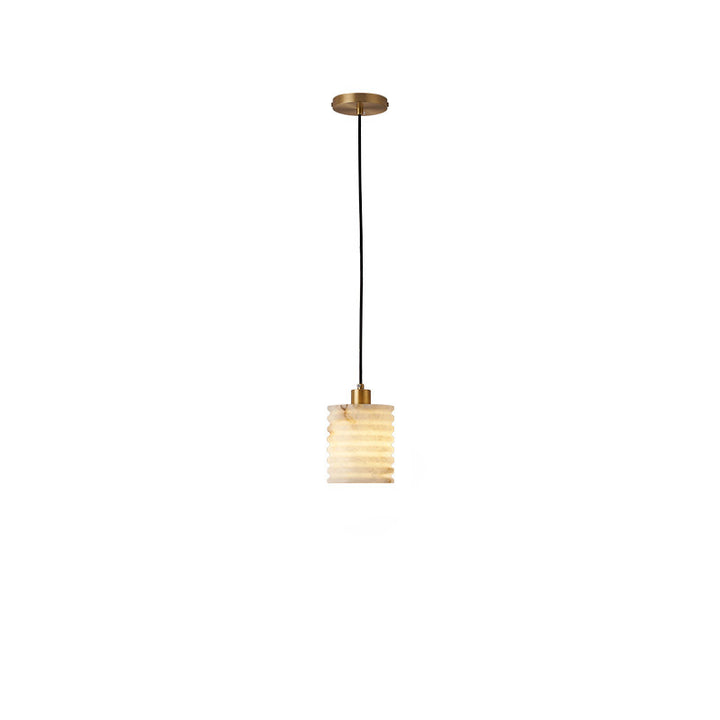 Lustre à suspension à une lumière en couches multiples en laiton et marbre chinois traditionnel pour chevet 