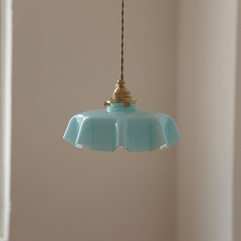 Lustre suspendu traditionnel français en laiton, verre, fer, rond, plié, 1 lumière pour chevet 