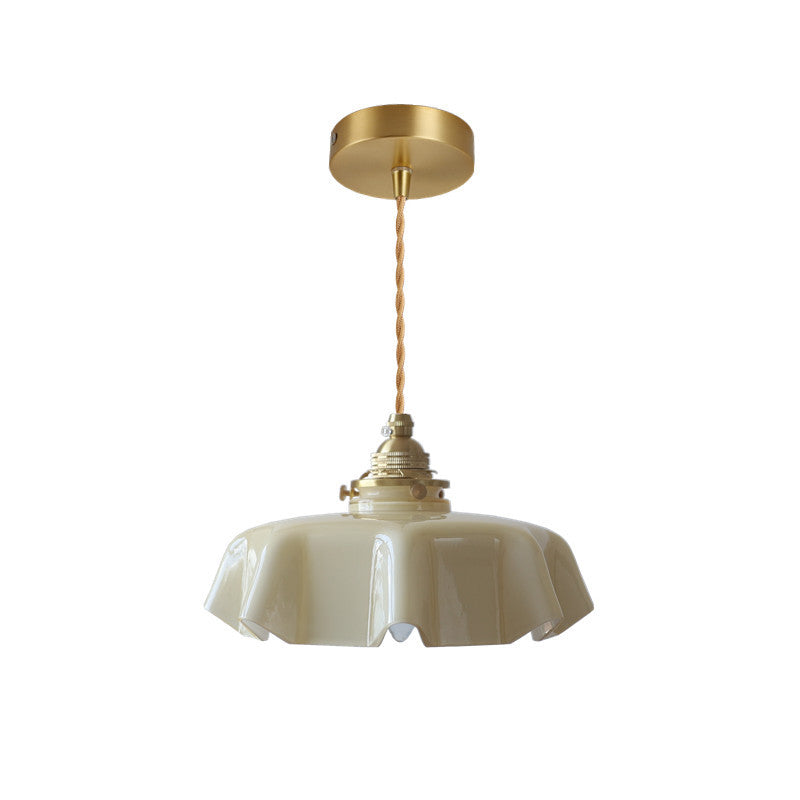 Lustre suspendu traditionnel français en laiton, verre, fer, rond, plié, 1 lumière pour chevet 