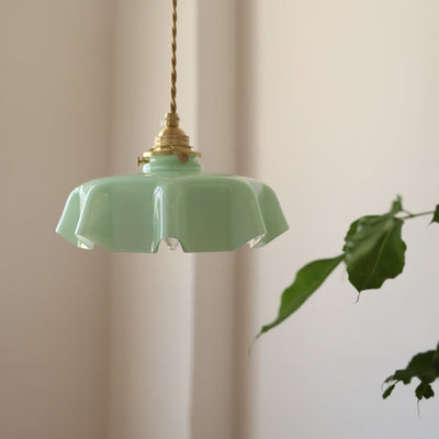 Lustre suspendu traditionnel français en laiton, verre, fer, rond, plié, 1 lumière pour chevet 