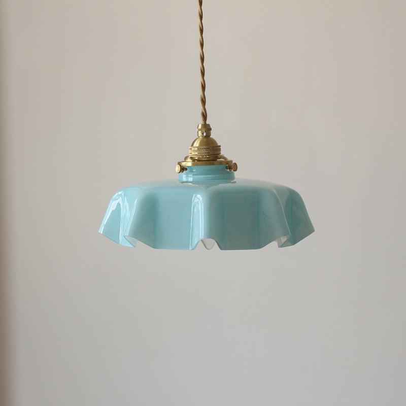 Lustre suspendu traditionnel français en laiton, verre, fer, rond, plié, 1 lumière pour chevet 