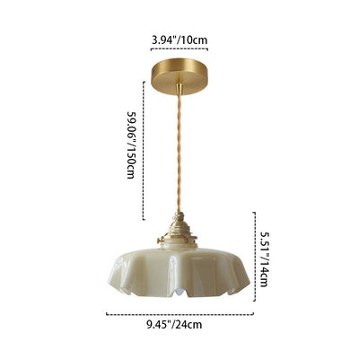 Lustre suspendu traditionnel français en laiton, verre, fer, rond, plié, 1 lumière pour chevet 
