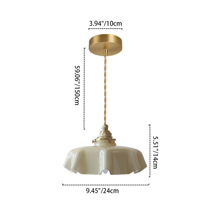 Lustre suspendu traditionnel français en laiton, verre, fer, rond, plié, 1 lumière pour chevet 