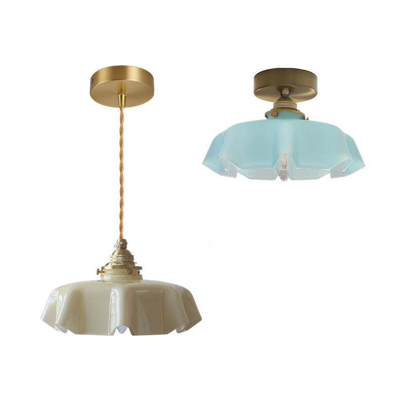 Lustre suspendu traditionnel français en laiton, verre, fer, rond, plié, 1 lumière pour chevet 