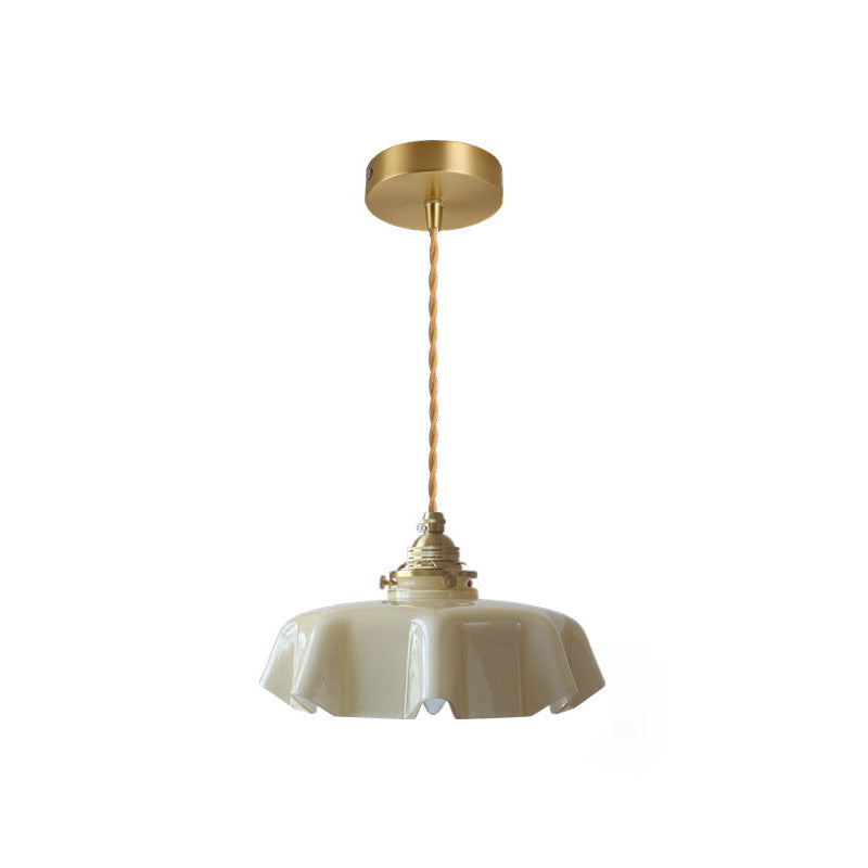 Lustre suspendu traditionnel français en laiton, verre, fer, rond, plié, 1 lumière pour chevet 