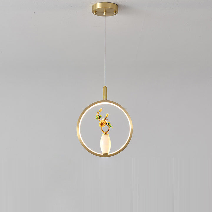 Lustre à LED en forme de gourde en alliage de zinc, cuivre, marbre et traditionnel chinois rond elliptique pour salle à manger 