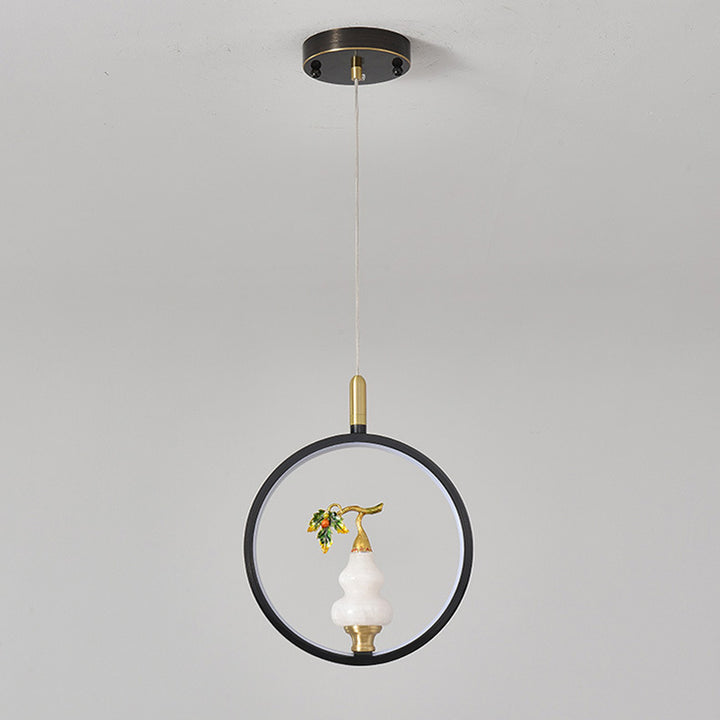 Lustre à LED en forme de gourde en alliage de zinc, cuivre, marbre et traditionnel chinois rond elliptique pour salle à manger 