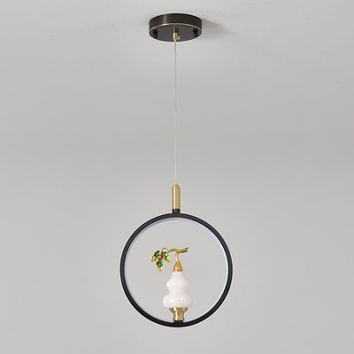 Lustre à LED en forme de gourde en alliage de zinc, cuivre, marbre et traditionnel chinois rond elliptique pour salle à manger 