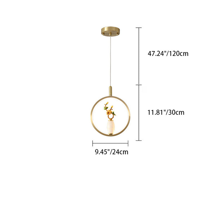 Lustre à LED en forme de gourde en alliage de zinc, cuivre, marbre et traditionnel chinois rond elliptique pour salle à manger 