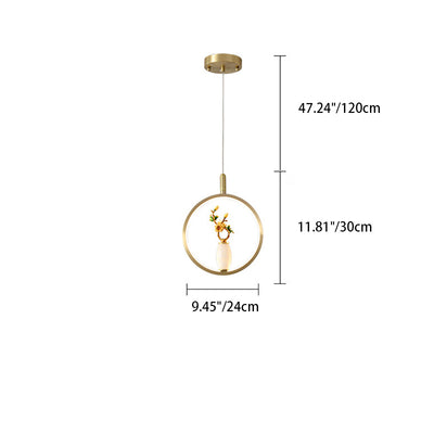 Lustre à LED en forme de gourde en alliage de zinc, cuivre, marbre et traditionnel chinois rond elliptique pour salle à manger 