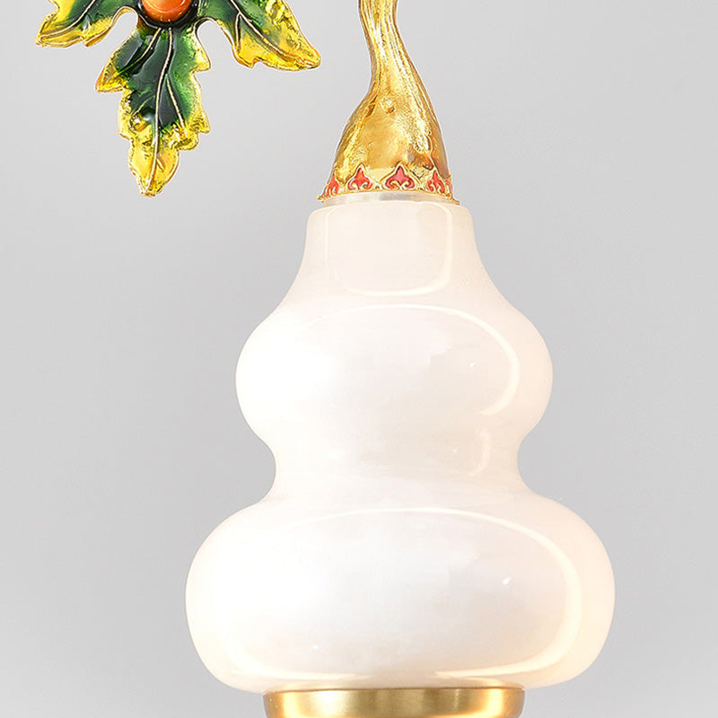 Lustre à LED en forme de gourde en alliage de zinc, cuivre, marbre et traditionnel chinois rond elliptique pour salle à manger 