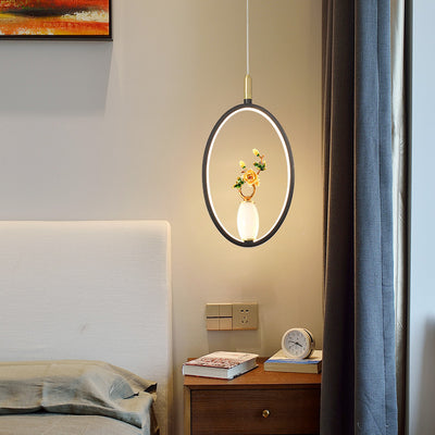 Lustre à LED en forme de gourde en alliage de zinc, cuivre, marbre et traditionnel chinois rond elliptique pour salle à manger 