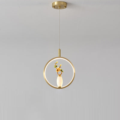 Lustre à LED en forme de gourde en alliage de zinc, cuivre, marbre et traditionnel chinois rond elliptique pour salle à manger 