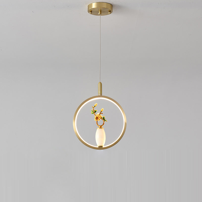 Lustre à LED en forme de gourde en alliage de zinc, cuivre, marbre et traditionnel chinois rond elliptique pour salle à manger 