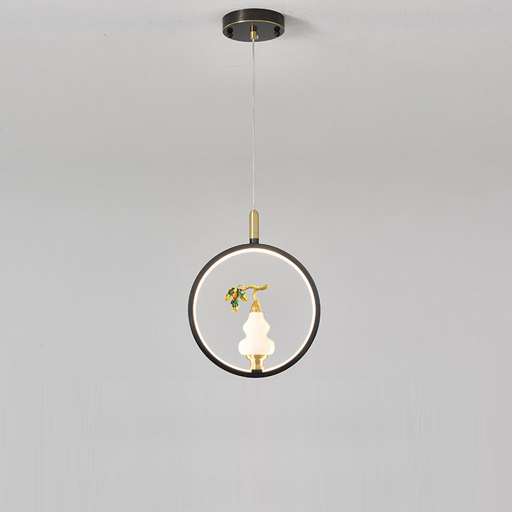 Lustre à LED en forme de gourde en alliage de zinc, cuivre, marbre et traditionnel chinois rond elliptique pour salle à manger 