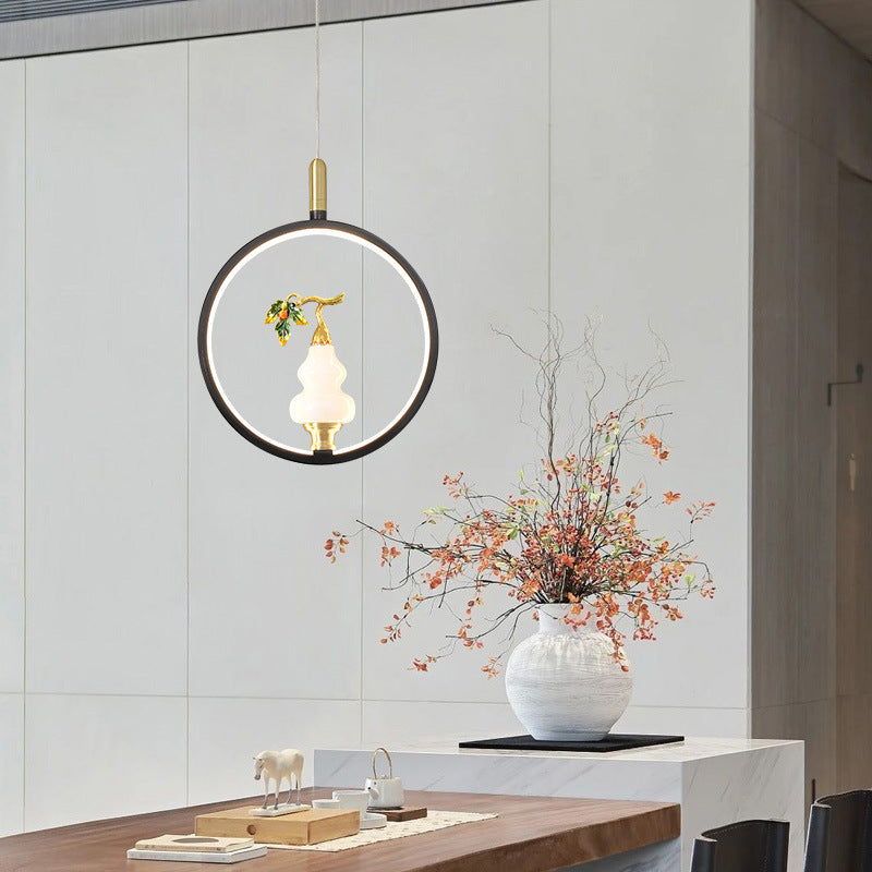 Lustre à LED en forme de gourde en alliage de zinc, cuivre, marbre et traditionnel chinois rond elliptique pour salle à manger 