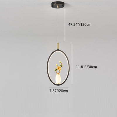 Lustre à LED en forme de gourde en alliage de zinc, cuivre, marbre et traditionnel chinois rond elliptique pour salle à manger 