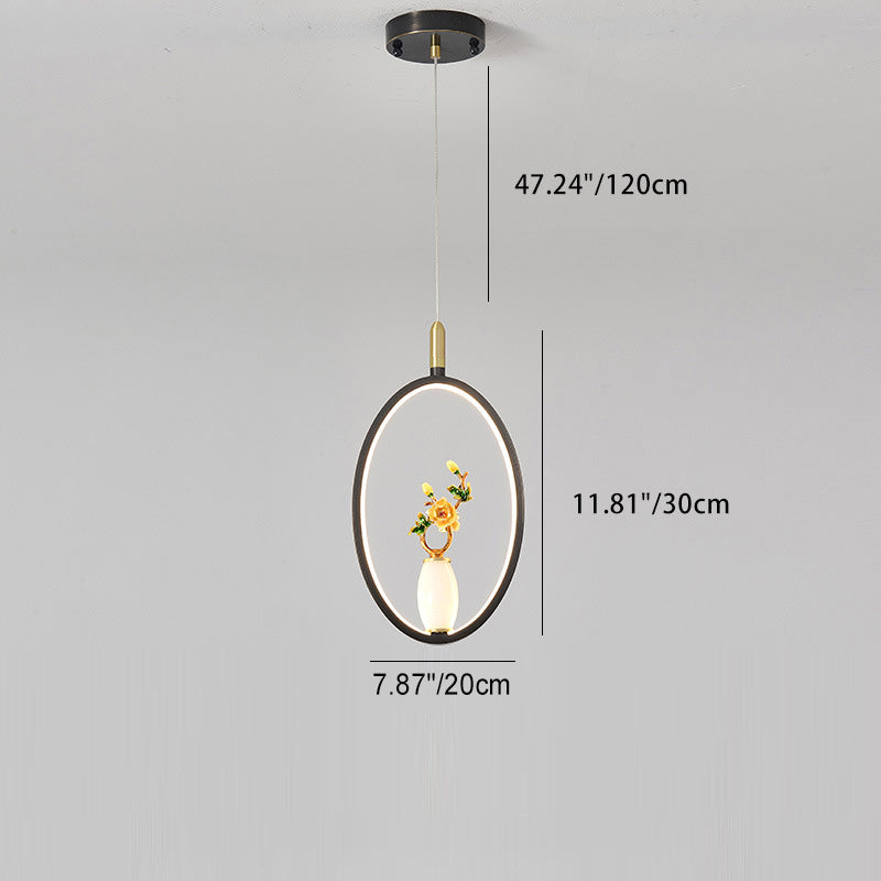 Lustre à LED en forme de gourde en alliage de zinc, cuivre, marbre et traditionnel chinois rond elliptique pour salle à manger 