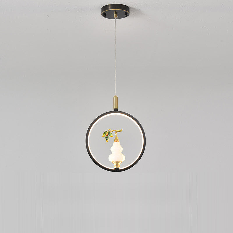 Lustre à LED en forme de gourde en alliage de zinc, cuivre, marbre et traditionnel chinois rond elliptique pour salle à manger 