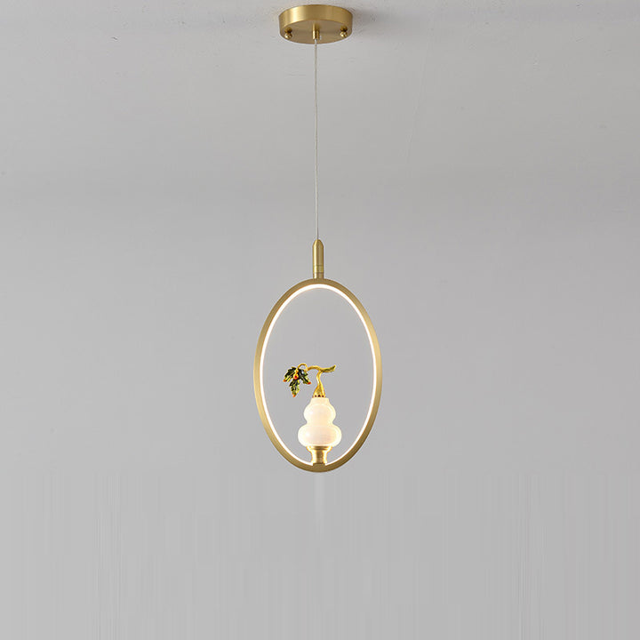 Lustre à LED en forme de gourde en alliage de zinc, cuivre, marbre et traditionnel chinois rond elliptique pour salle à manger 