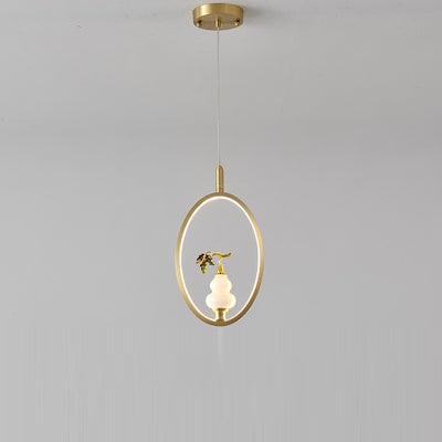 Lustre à LED en forme de gourde en alliage de zinc, cuivre, marbre et traditionnel chinois rond elliptique pour salle à manger 