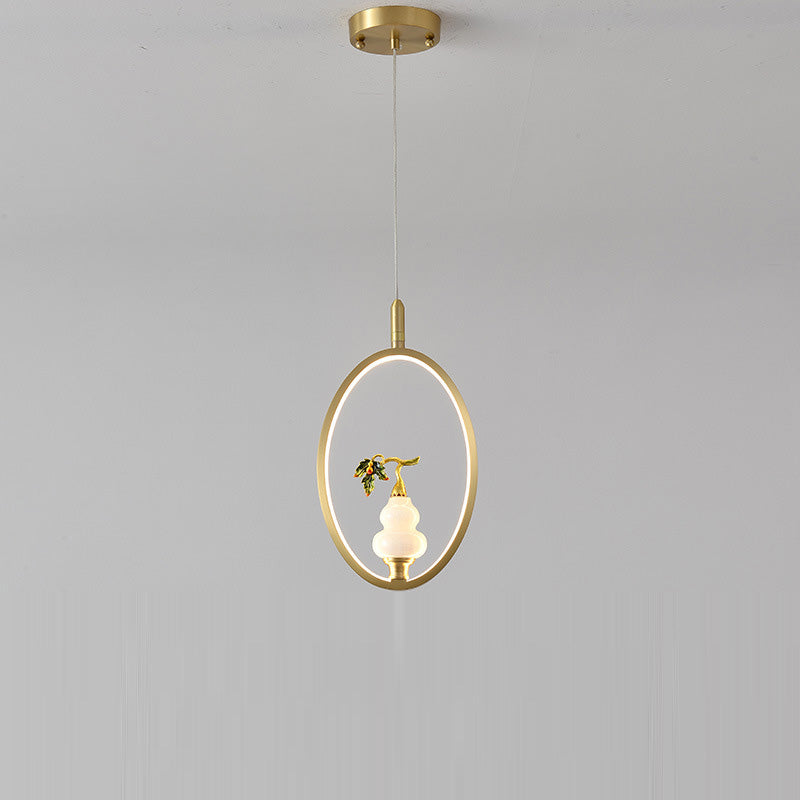 Lustre à LED en forme de gourde en alliage de zinc, cuivre, marbre et traditionnel chinois rond elliptique pour salle à manger 