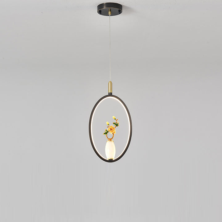 Lustre à LED en forme de gourde en alliage de zinc, cuivre, marbre et traditionnel chinois rond elliptique pour salle à manger 