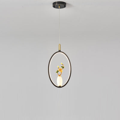 Lustre à LED en forme de gourde en alliage de zinc, cuivre, marbre et traditionnel chinois rond elliptique pour salle à manger 