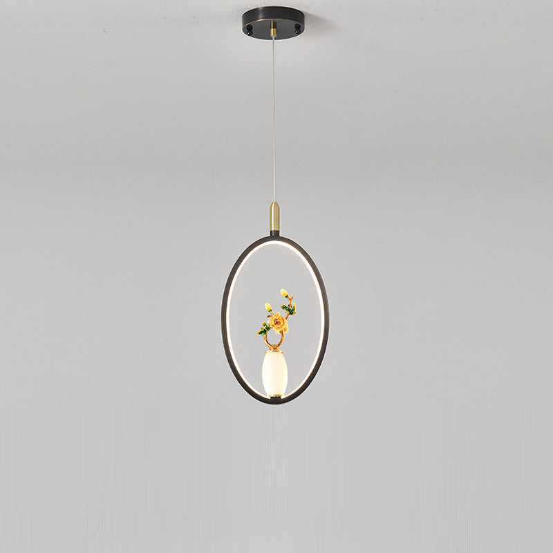 Lustre à LED en forme de gourde en alliage de zinc, cuivre, marbre et traditionnel chinois rond elliptique pour salle à manger 