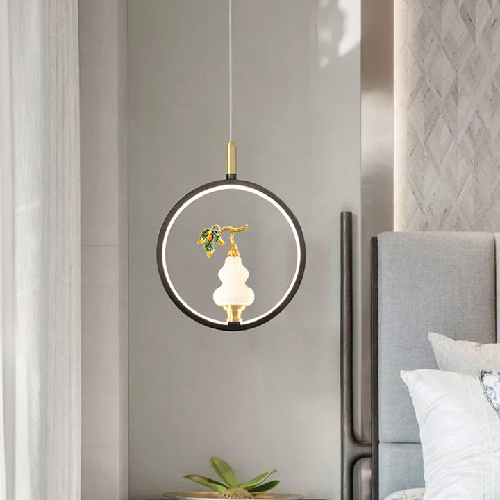 Lustre à LED en forme de gourde en alliage de zinc, cuivre, marbre et traditionnel chinois rond elliptique pour salle à manger 