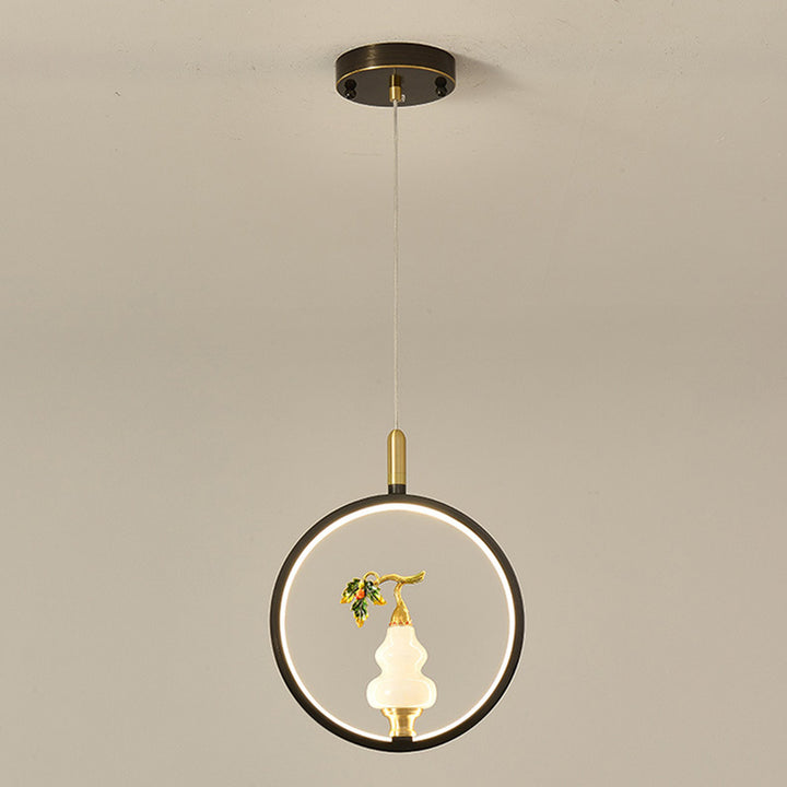 Lustre à LED en forme de gourde en alliage de zinc, cuivre, marbre et traditionnel chinois rond elliptique pour salle à manger 