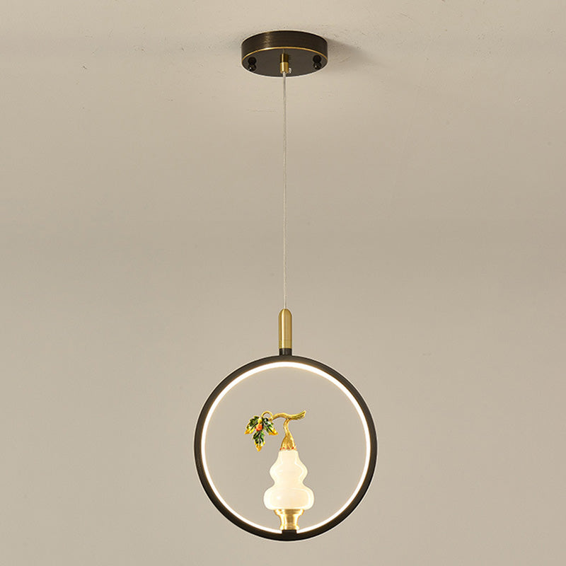 Lustre à LED en forme de gourde en alliage de zinc, cuivre, marbre et traditionnel chinois rond elliptique pour salle à manger 