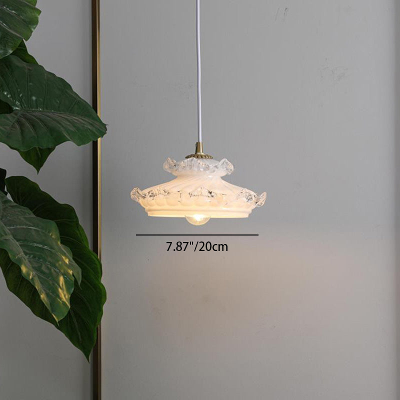 Suspension Luminaire Traditionnelle Française en Verre Cuivre Rond Floral à 1 Lumière pour Chambre 