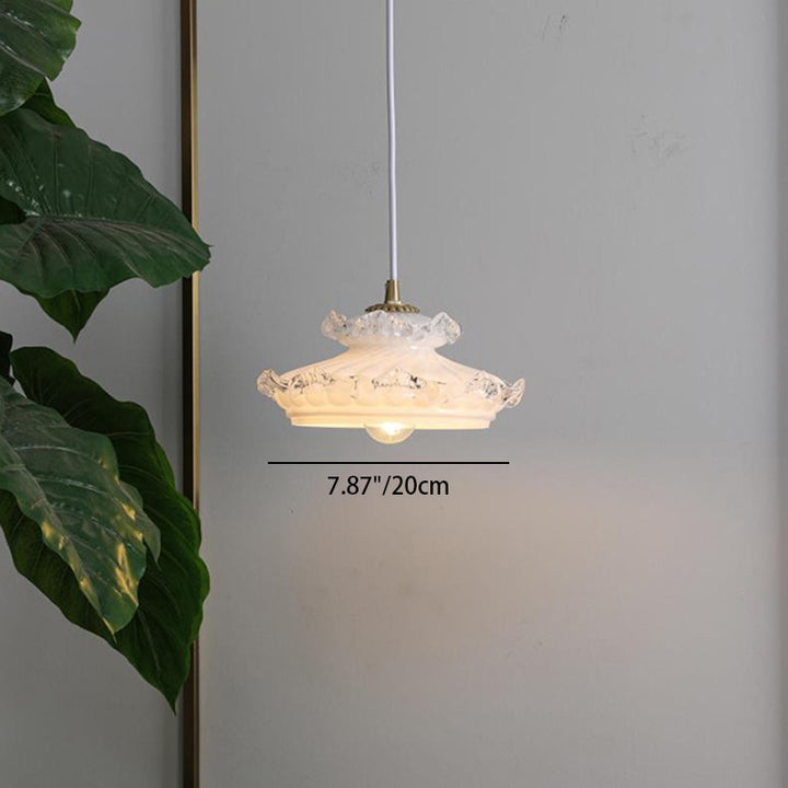 Suspension Luminaire Traditionnelle Française en Verre Cuivre Rond Floral à 1 Lumière pour Chambre 