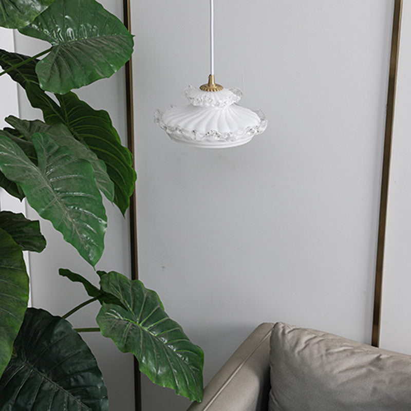 Suspension Luminaire Traditionnelle Française en Verre Cuivre Rond Floral à 1 Lumière pour Chambre 