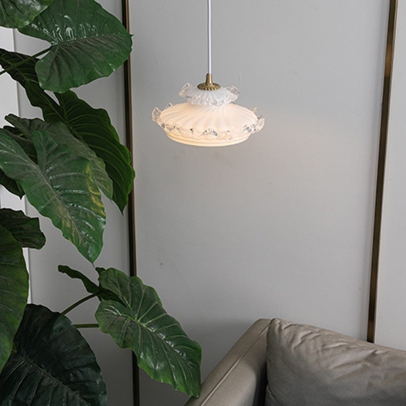 Suspension Luminaire Traditionnelle Française en Verre Cuivre Rond Floral à 1 Lumière pour Chambre 