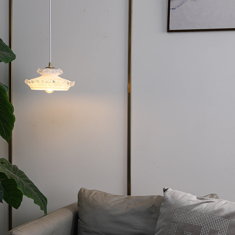 Suspension Luminaire Traditionnelle Française en Verre Cuivre Rond Floral à 1 Lumière pour Chambre 