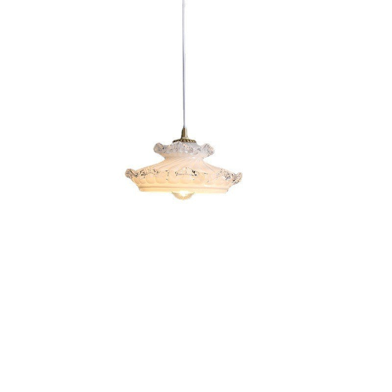 Suspension Luminaire Traditionnelle Française en Verre Cuivre Rond Floral à 1 Lumière pour Chambre 