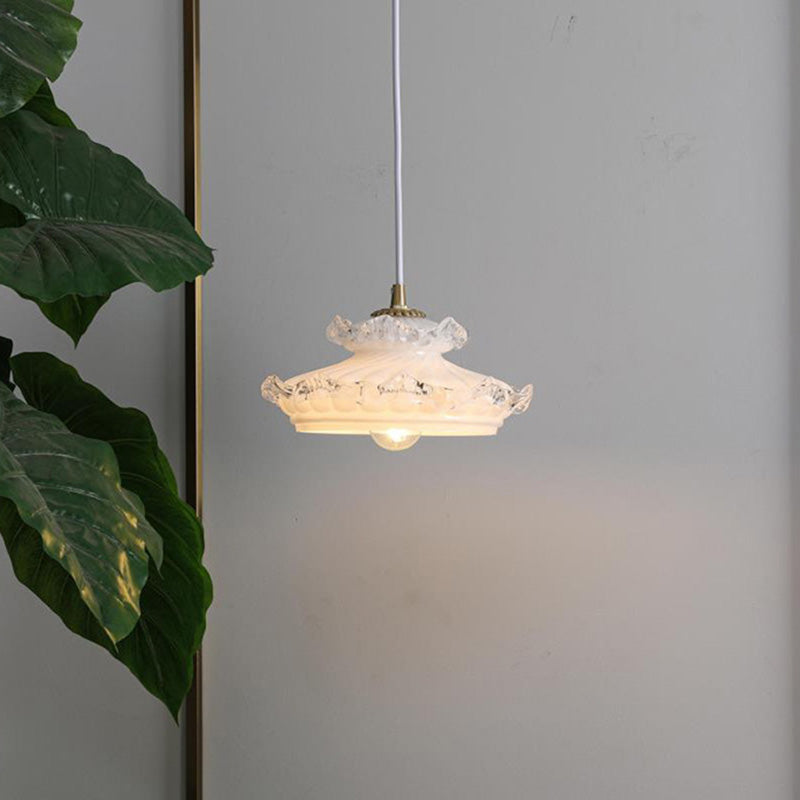 Suspension Luminaire Traditionnelle Française en Verre Cuivre Rond Floral à 1 Lumière pour Chambre 