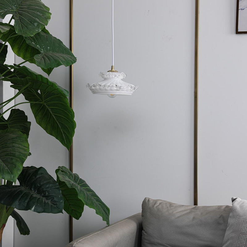 Suspension Luminaire Traditionnelle Française en Verre Cuivre Rond Floral à 1 Lumière pour Chambre 