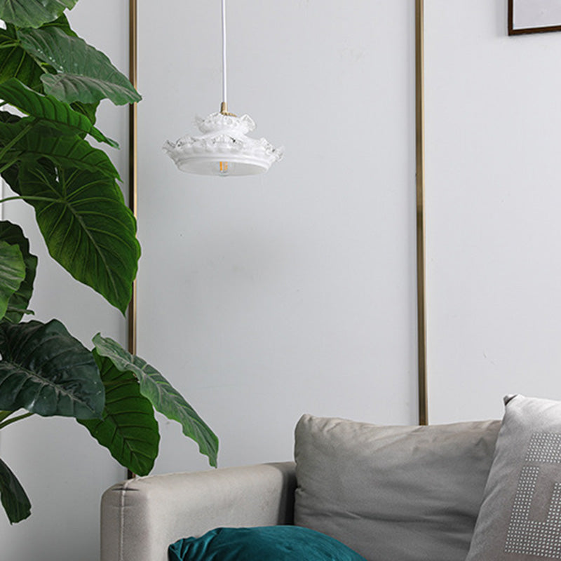 Suspension Luminaire Traditionnelle Française en Verre Cuivre Rond Floral à 1 Lumière pour Chambre 