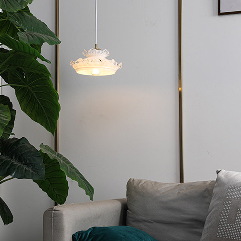 Suspension Luminaire Traditionnelle Française en Verre Cuivre Rond Floral à 1 Lumière pour Chambre 
