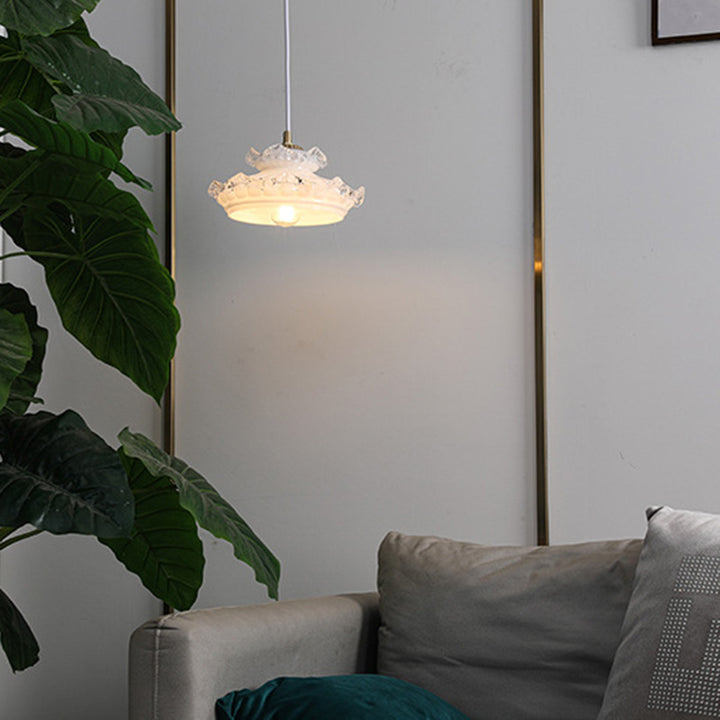 Suspension Luminaire Traditionnelle Française en Verre Cuivre Rond Floral à 1 Lumière pour Chambre 