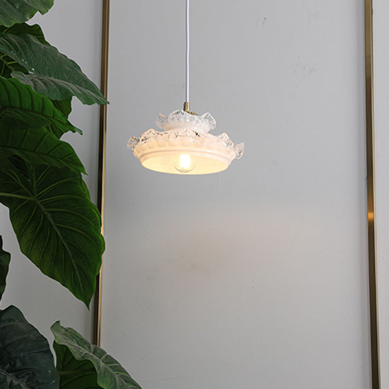 Suspension Luminaire Traditionnelle Française en Verre Cuivre Rond Floral à 1 Lumière pour Chambre 