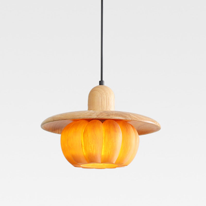 Lámpara colgante redonda de resina de madera japonesa tradicional de 1 luz para cocina 