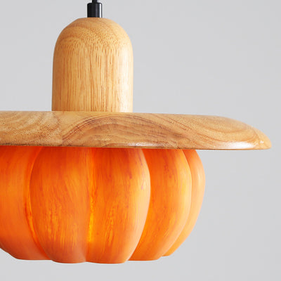Lámpara colgante redonda de resina de madera japonesa tradicional de 1 luz para cocina 
