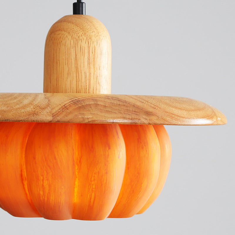 Lámpara colgante redonda de resina de madera japonesa tradicional de 1 luz para cocina 