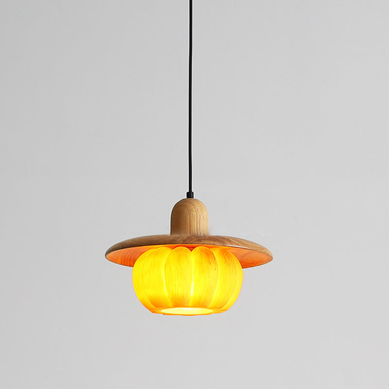 Lámpara colgante redonda de resina de madera japonesa tradicional de 1 luz para cocina 