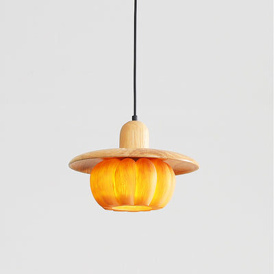 Lámpara colgante redonda de resina de madera japonesa tradicional de 1 luz para cocina 