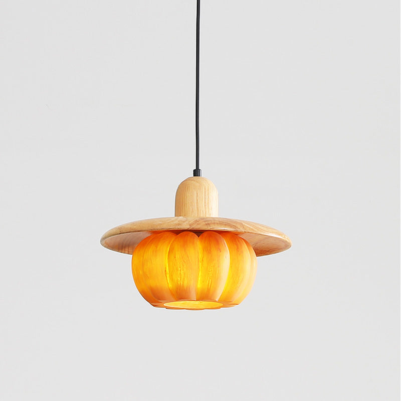 Lámpara colgante redonda de resina de madera japonesa tradicional de 1 luz para cocina 